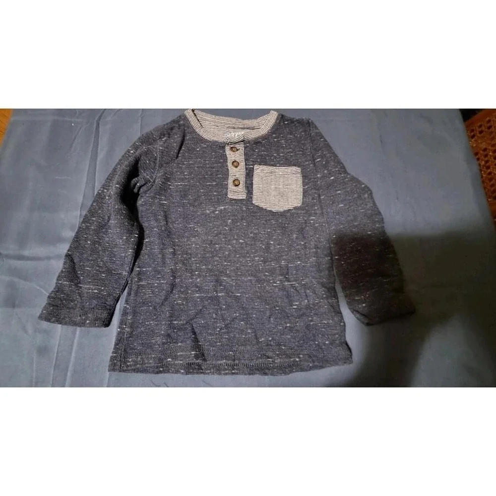 Cat & Jack Henley Thermal Boys 4T Navy Blue Space Dye Striped Pocket Academia